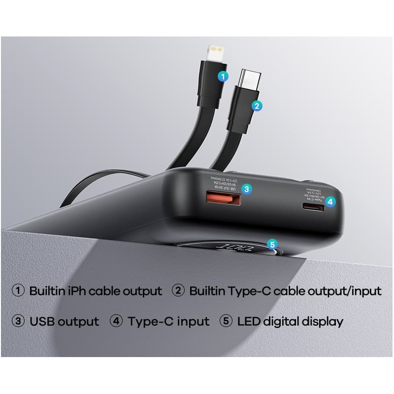 Remax 20W+22.5W 20000mAh Power Bank with Built-in Dual Cables thumbnail 2